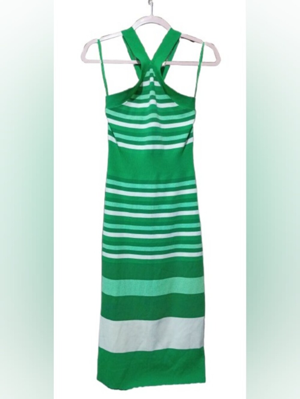eva mendes for New York & Company Green and White Striped Racerback Maxi Dress